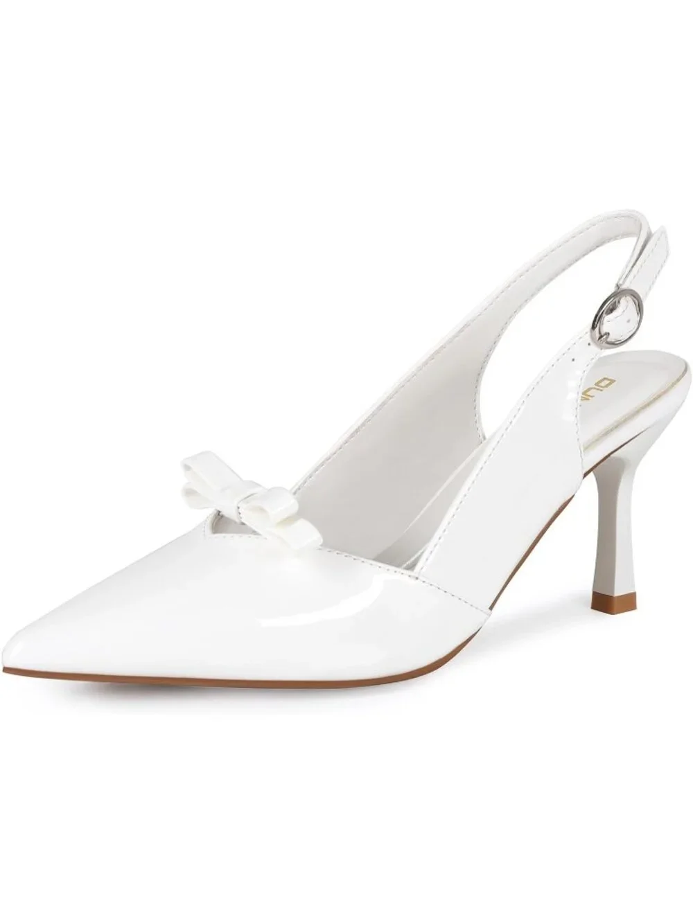 Women's White Comfortable Slingback Closed Pointed Toe 3 inch Kitten Heels Pumps